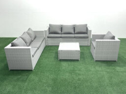 Fimous Wicker Pe Rattan Sofa Garden Furniture Set Armchair Square Coffee Table Light Grey - thumbnail 2
