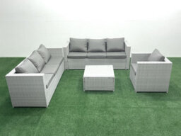 Fimous Wicker Pe Rattan Sofa Garden Furniture Set Armchair Square Coffee Table Light Grey - thumbnail 1