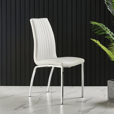 Furnizone UK Set Of 2 Dining Chairs - Modalux Modern Dining Chairs - White Faux Leather Chrome Legs Dining Chairs - Kitchen Dining Room Chairs - image 1