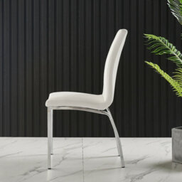 Furnizone UK Set Of 2 Dining Chairs - Modalux Modern Dining Chairs - White Faux Leather Chrome Legs Dining Chairs - Kitchen Dining Room Chairs - thumbnail 3