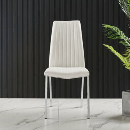 Furnizone UK Set Of 2 Dining Chairs - Modalux Modern Dining Chairs - White Faux Leather Chrome Legs Dining Chairs - Kitchen Dining Room Chairs - thumbnail 2