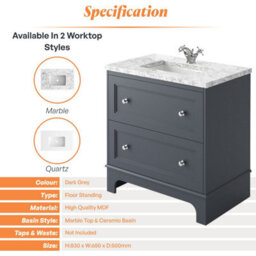 Plum&clay Beckett Blue Grey Floor Standing Traditional Bathroom Vanity Unit & Basin (W)650mm (H)850mm - thumbnail 6
