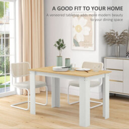 Oak & White Dining Table For 4-6 People, Kitchen Table With Wood Effect Tabletop - thumbnail 3