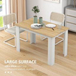 Oak & White Dining Table For 4-6 People, Kitchen Table With Wood Effect Tabletop - thumbnail 4