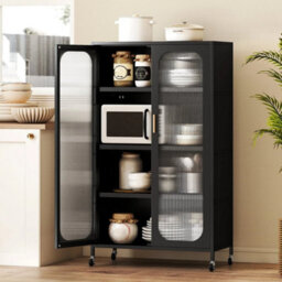 2 Door Metal Storage Cabinet 5 Tier Tall Kitchen Pantry - thumbnail 3