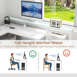 Costway L-Shaped Computer Desk With Power Outlet Home Office Desk With Monitor Shelf - thumbnail 6