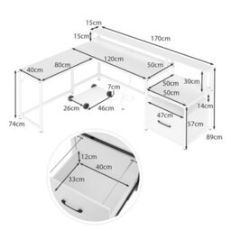 Costway L-Shaped Computer Desk With Power Outlet Home Office Desk With Monitor Shelf - thumbnail 3