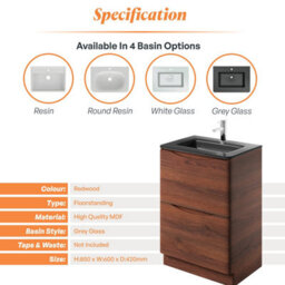 Plum&clay Eden Redwood Floorstanding Vanity Unit With Grey Glass Basin (W)600mm - thumbnail 7