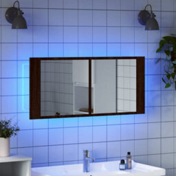 Berkfield Led Bathroom Mirror Cabinet Brown Oak 100X12X45 Cm - thumbnail 4