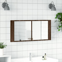 Berkfield Led Bathroom Mirror Cabinet Brown Oak 100X12X45 Cm - thumbnail 3