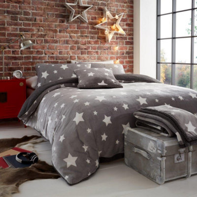 Smart Living Teddy Bear Fluffy Bedding Set, Thermal Warm & Cosy Super Soft Fleece Duvet Cover Set With Pillowcases - Grey - image 1