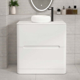 Royal Bathrooms Venice 800mm Gloss White Freestanding Bathroom Countertop Vanity Unit 2 Drawer With Milan Basin - thumbnail 1