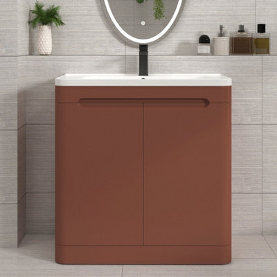 Royal Bathrooms Venice 800mm Terracotta Clay Floor Standing Bathroom Vanity Unit 2 Door With Ceramic Basin - 1 Tap Hole Basin - image 1