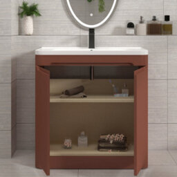Royal Bathrooms Venice 800mm Terracotta Clay Floor Standing Bathroom Vanity Unit 2 Door With Ceramic Basin - 1 Tap Hole Basin - thumbnail 4