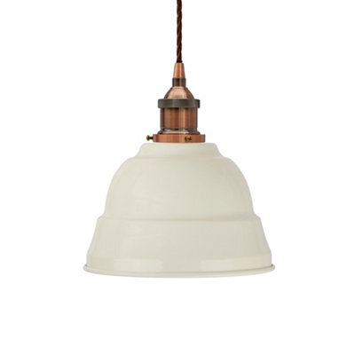 Clay White Lincoln Painted Dome Pendant Light With Antique Copper Lamp Holder And Brown Twisted Cable - Se Home - image 1