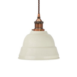Clay White Lincoln Painted Dome Pendant Light With Antique Copper Lamp Holder And Brown Twisted Cable - Se Home - thumbnail 1
