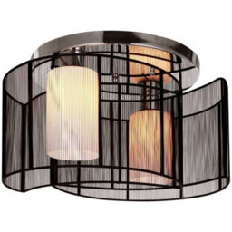 Homcom Flush Mount Ceiling Light W/ Wire Drawing Lampshade Chrome Finish Black - thumbnail 2
