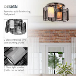 Homcom Flush Mount Ceiling Light W/ Wire Drawing Lampshade Chrome Finish Black - thumbnail 5