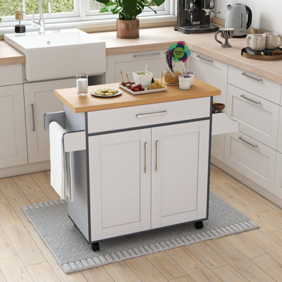Costway Kitchen Island Cart W/ Lockable Wheels Mobile Trolley W/ 2-Door Cabinet-Grey - image 1