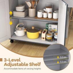 Costway Kitchen Island Cart W/ Lockable Wheels Mobile Trolley W/ 2-Door Cabinet-Grey - thumbnail 7