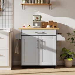 Costway Kitchen Island Cart W/ Lockable Wheels Mobile Trolley W/ 2-Door Cabinet-Grey - thumbnail 5