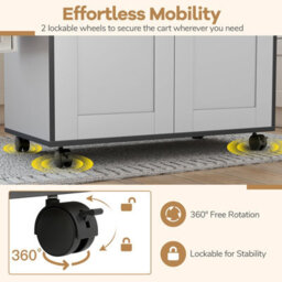 Costway Kitchen Island Cart W/ Lockable Wheels Mobile Trolley W/ 2-Door Cabinet-Grey - thumbnail 8