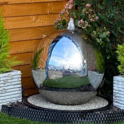 Outdoor Living UK 50Cm Stainless Steel Sphere Modern Metal Mains Plugin Powered Water Feature - thumbnail 5