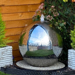 Outdoor Living UK 50Cm Stainless Steel Sphere Modern Metal Mains Plugin Powered Water Feature - thumbnail 4