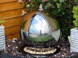 Outdoor Living UK 50Cm Stainless Steel Sphere Modern Metal Mains Plugin Powered Water Feature - thumbnail 3