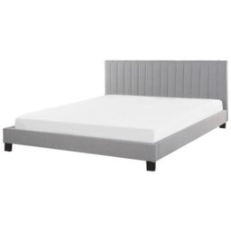 Beliani Bed Fabric Poitiers 180 X 200 Cm (Eu Super King) Light Grey - thumbnail 1