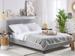 Beliani Bed Fabric Poitiers 180 X 200 Cm (Eu Super King) Light Grey - thumbnail 2