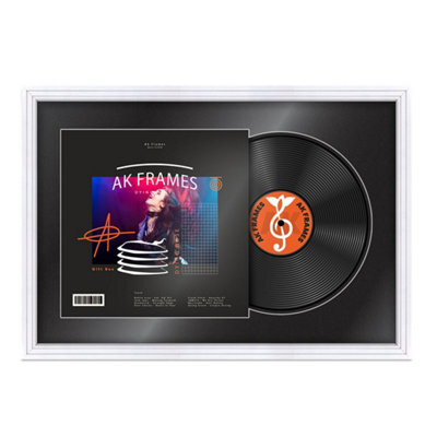 "AK Frames 25X17"" White Step Vinyl Record Frame With Black Mount For 12 Inch Lp Cover & Disc - Overlapped Design" - image 1