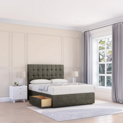 "Sloomy 4Ft Alabama Divan Bed Base Pewter Dumfries ,4 Drawers & 26"" Struts Headboard - Small Double" - image 1