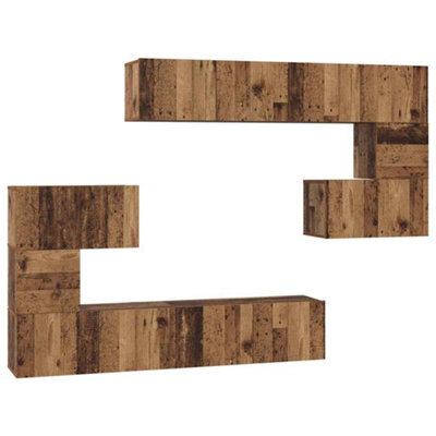 Berkfield Modern Tv Cabinet Set 8 Pcs Old Wood 80 X 30 X 30 Cm Engineered Wood