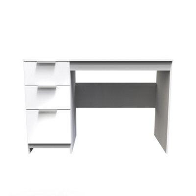 Dover 3 Drawer Desk In White & White Matt (Ready Assembled) - image 1