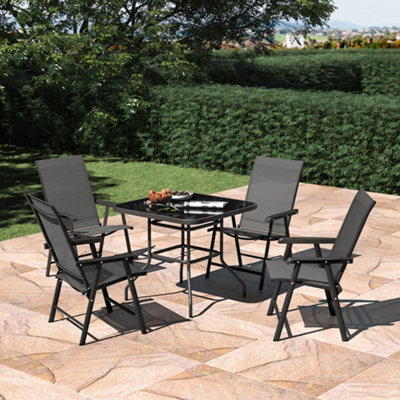 Living And Home Set Of 5 Black Garden Ripple Glass Rectangle Umbrella Table And Folding Chairs Set 80 Cm - image 1
