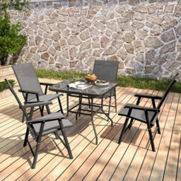 Living And Home Set Of 5 Black Garden Ripple Glass Rectangle Umbrella Table And Folding Chairs Set 80 Cm - thumbnail 2