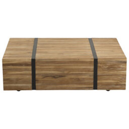 Beliani Teak Solid Wood Coffee Table 110 X 69 Cm With Castors, Rustic Matt Finish - thumbnail 4
