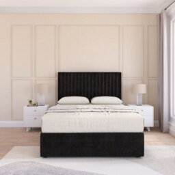 "Sloomy 4Ft6  Manhattan Divan Bed Base Black Plush ,2 Drawers & 54"" Floor Standing Headboard - Double" - thumbnail 2