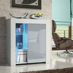 Sideboard Tv Unit Modern Cabinet Cupboard Tv Stand Living Room High Gloss Doors - White & Grey