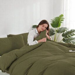 Moonlight Bedding Plain Microfibre 4 Piece Duvet Cover Set With Fitted Sheet, Double (Olive Green, 200X200Cm) - thumbnail 2