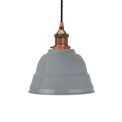 French Grey Lincoln Painted Dome Pendant Light With Antique Copper Lamp Holder And Black Twisted Cable - Se Home - image 1