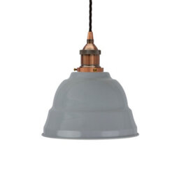 French Grey Lincoln Painted Dome Pendant Light With Antique Copper Lamp Holder And Black Twisted Cable - Se Home - thumbnail 1