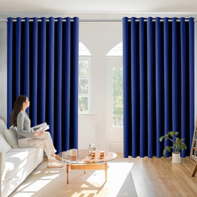Ameha Navy Blackout Eyelet Curtains Ready Made Ring Top Thermal Insulated Heavy Thick Curtain 66''x90'' Bedroom Living Room Uk - image 1