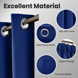 Ameha Navy Blackout Eyelet Curtains Ready Made Ring Top Thermal Insulated Heavy Thick Curtain 66''x90'' Bedroom Living Room Uk - thumbnail 3