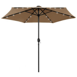 Berkfield Parasol With Led Lights And Aluminium Pole 270 Cm Taupe - thumbnail 1