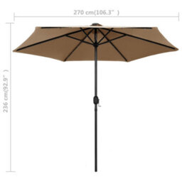 Berkfield Parasol With Led Lights And Aluminium Pole 270 Cm Taupe - thumbnail 7