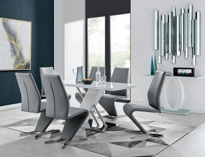 Furniturebox Uk Sorrento White High Gloss And Chrome Dining Table And 6 Elephant Grey Willow Dining Chairs - image 1
