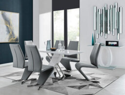 Furniturebox Uk Sorrento White High Gloss And Chrome Dining Table And 6 Elephant Grey Willow Dining Chairs - thumbnail 1