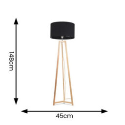 Valuelights Lottie Natural Wood Tripod Floor Lamp With Black Drum Shade - Led Bulb Included - thumbnail 4
